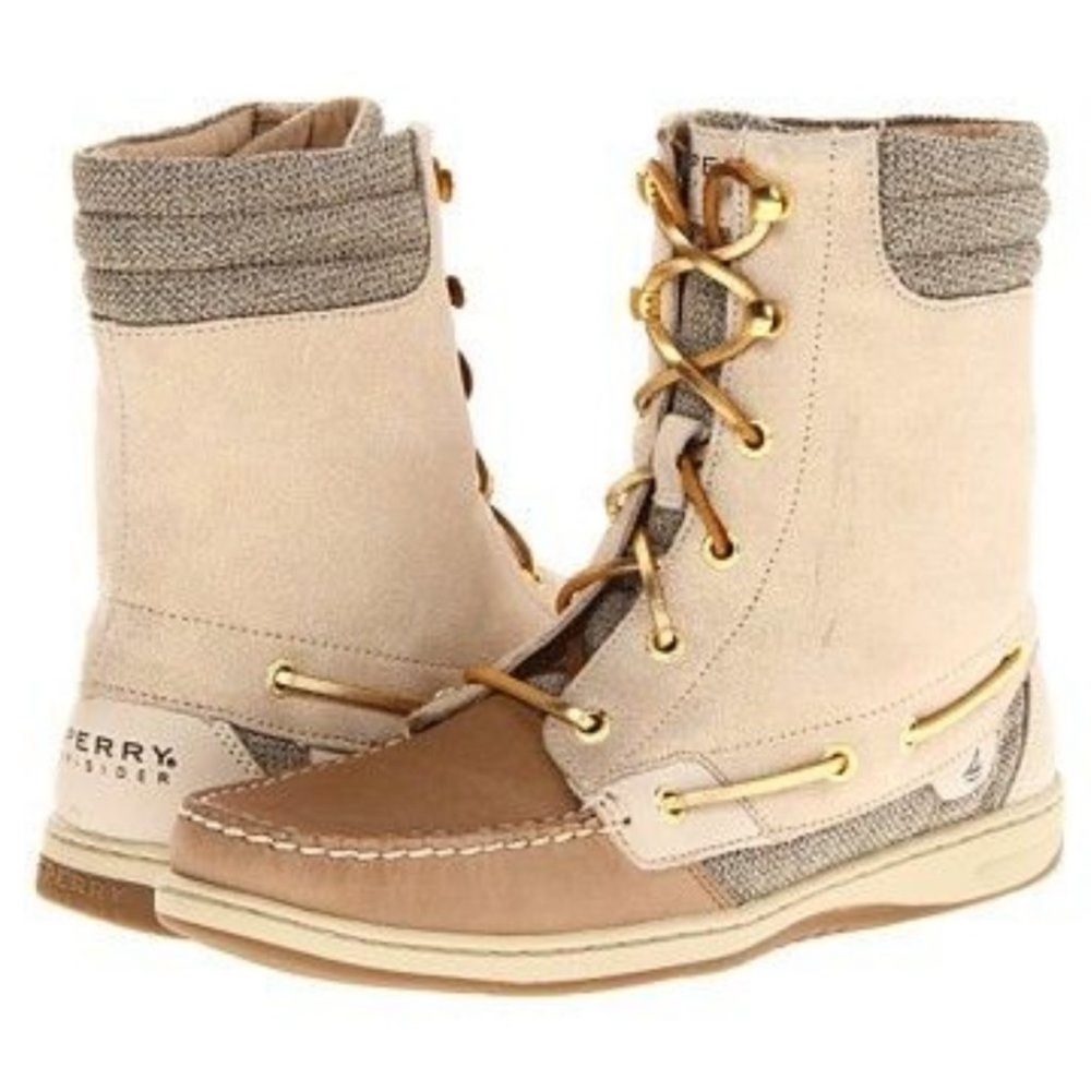 Sperry Top-Sider HIKERFISH Lace-Up Boots 7.5 Linen & Gold Accents - Picture 12 of 12